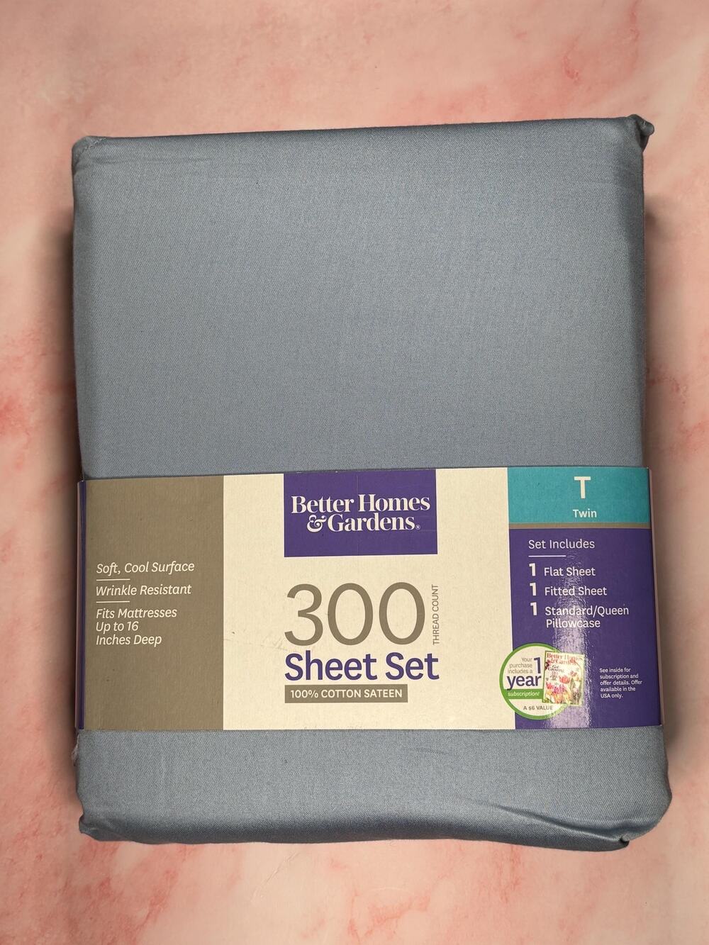 New Better Homes & Garden 300 Thread Count Twin Sheet Set 100 Cotton Sateen